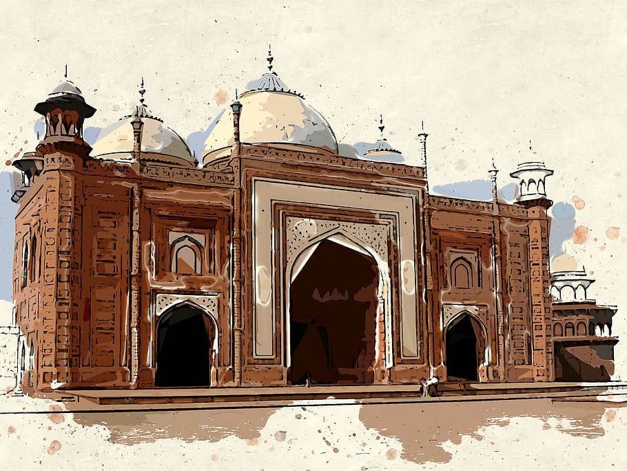 brown and white temple painting, agra, taj mahal, india, palace