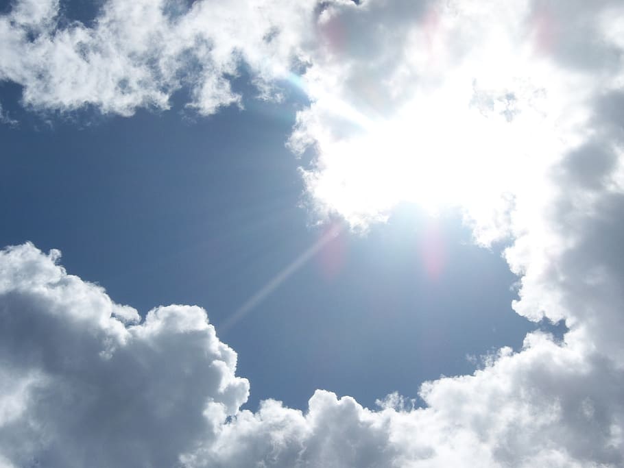sun, sky, blue, cloud - sky, beauty in nature, low angle view HD wallpaper