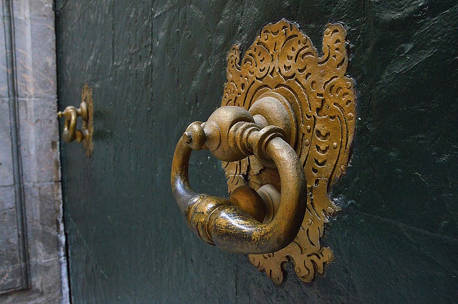 door, copper, gold, handle, old door, architecture, entrance HD wallpaper