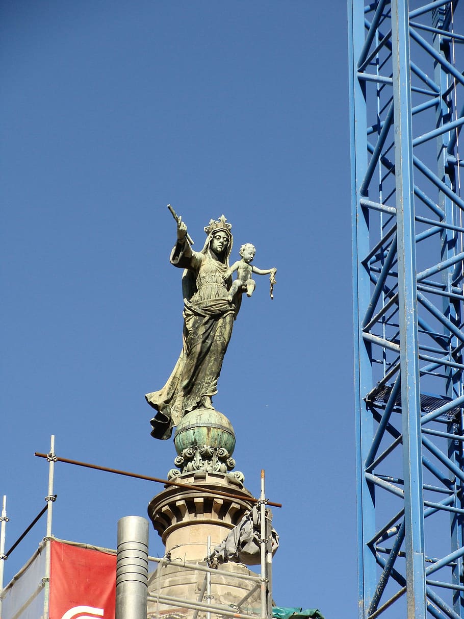 madonna, statue, christ, under construction, monument, sculpture HD wallpaper