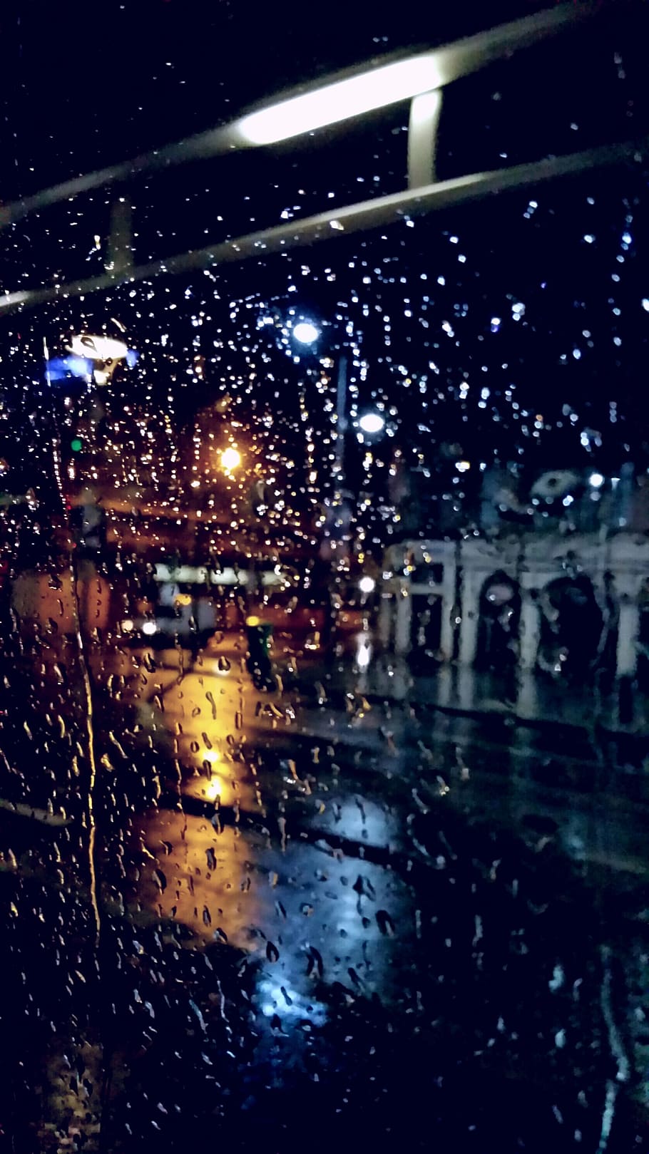night, rain, window, drops, lights, wet, water, glass - material HD wallpaper