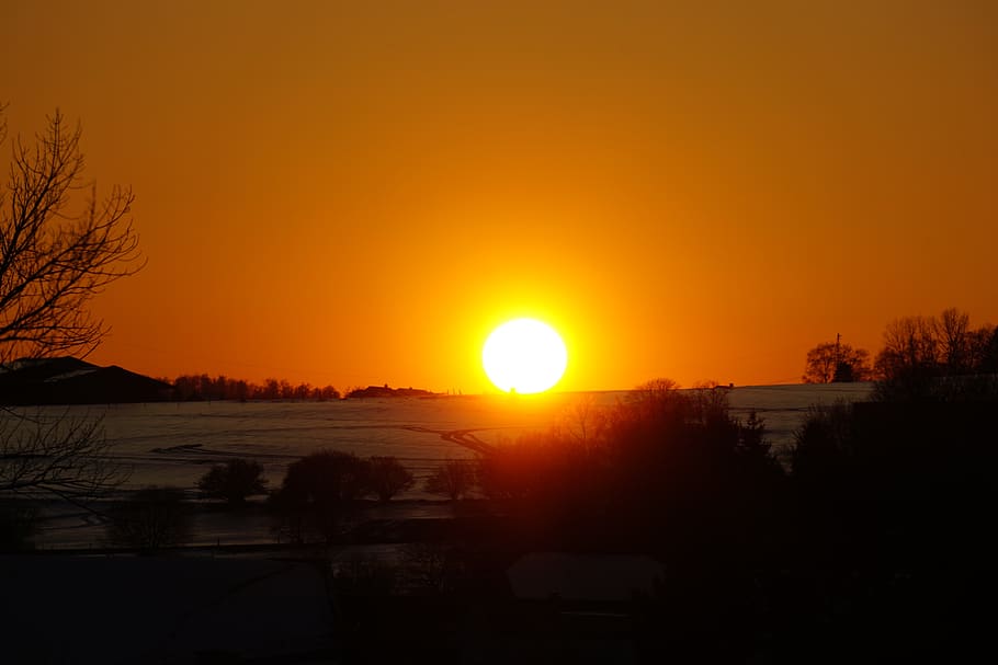 sunset, evening, sky, orange color, beauty in nature, silhouette HD wallpaper
