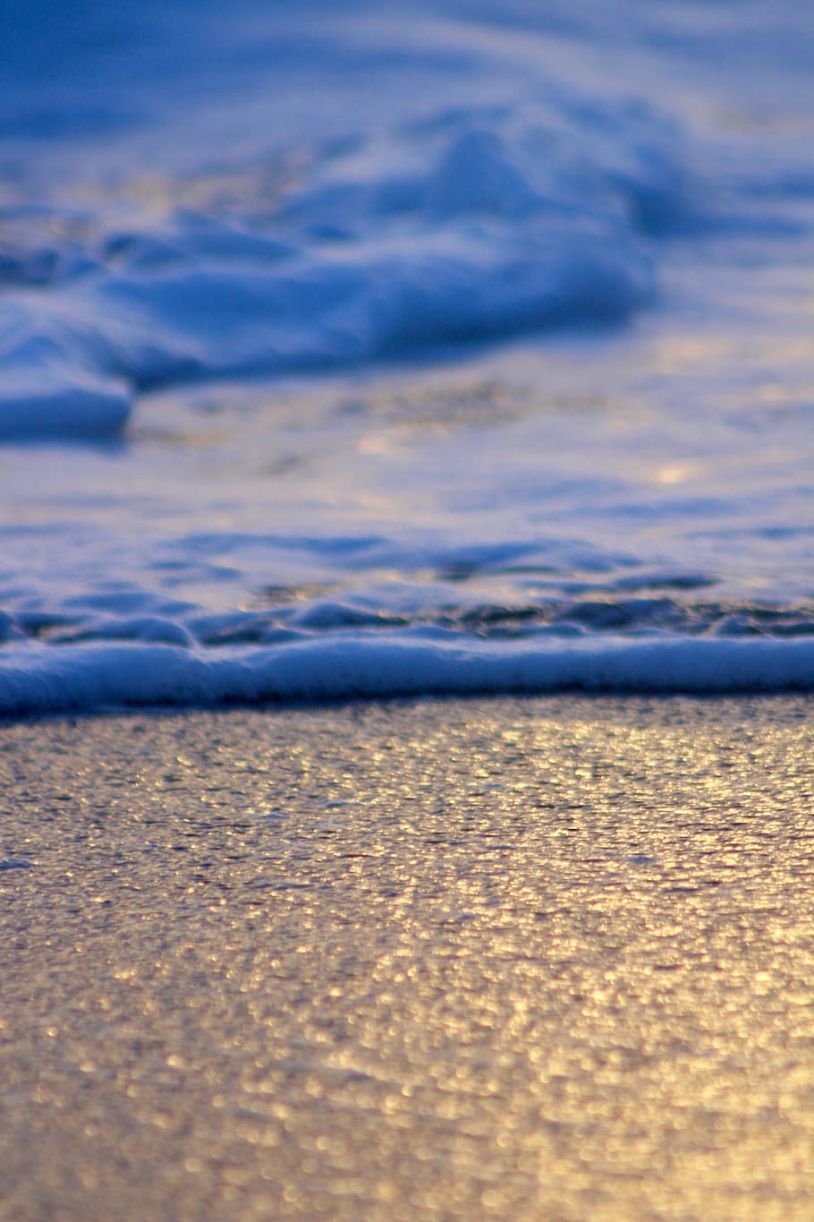 blue dust, beach, sun, sunset, light, orange, sand, sea, ocean, HD wallpaper
