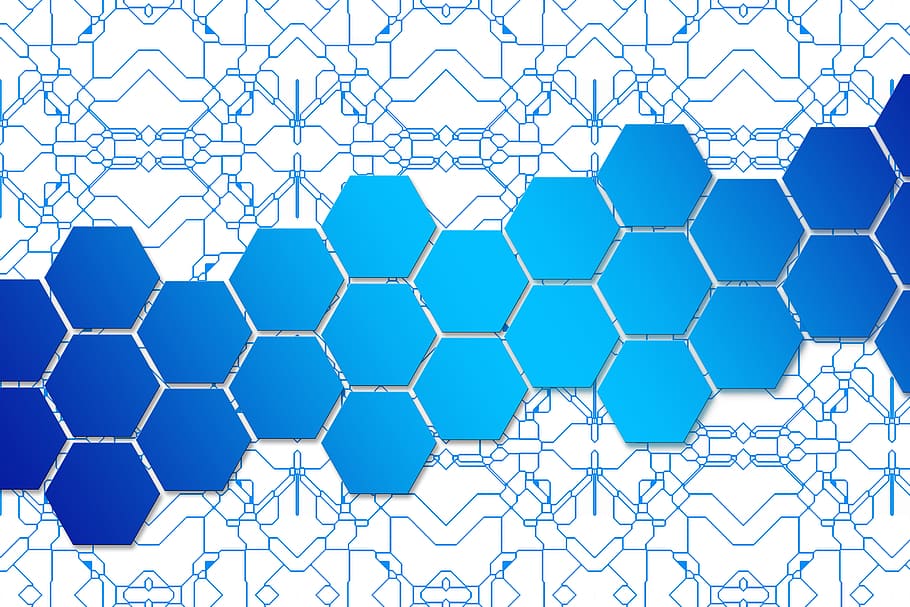 photo of blue and white diagram illustration, honeycomb, hexagon