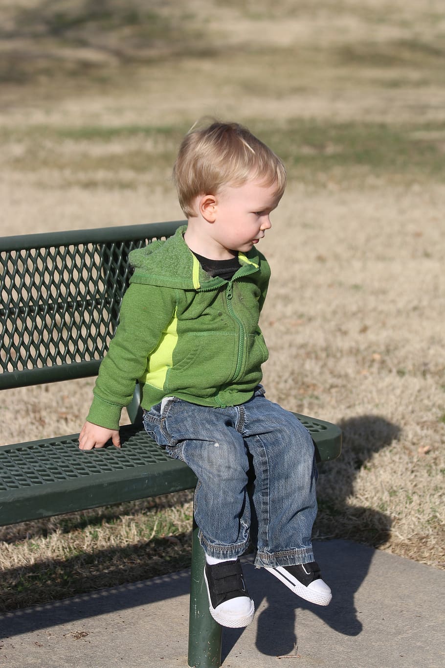 stoic, kid, bench, toddler, alone, childhood, full length, one person