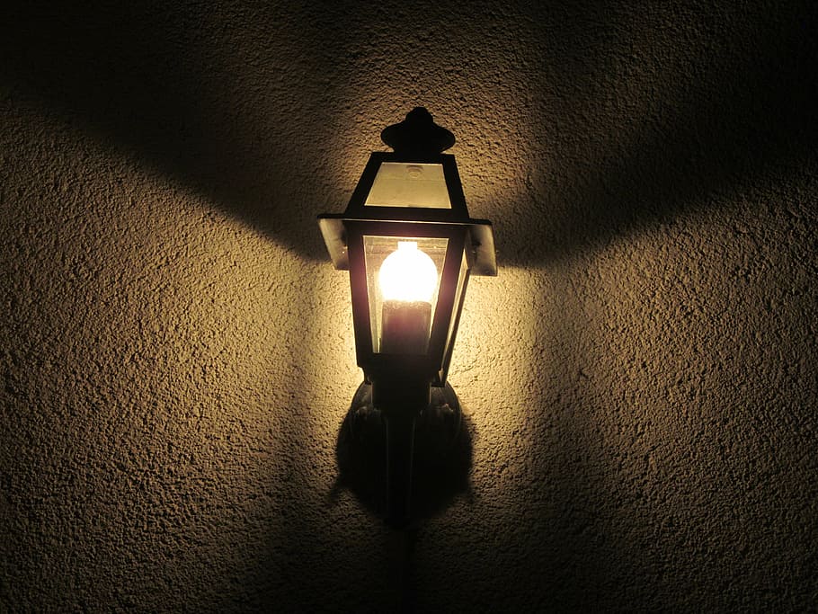 turned-on sconce lamp, lantern, light, lighting, hell, seem HD wallpaper