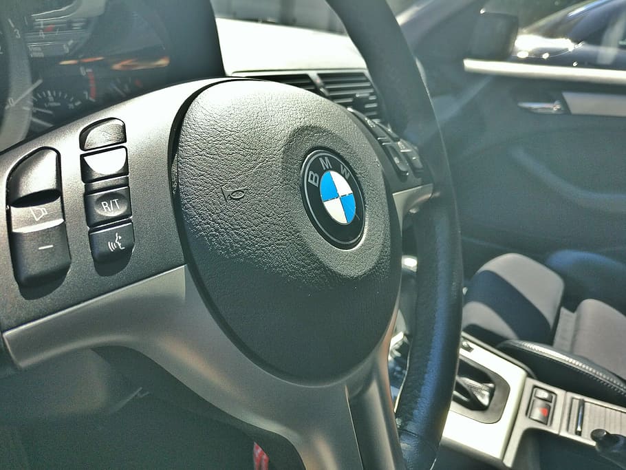 black and silver BMW steering wheel, car, interior, transportation HD wallpaper