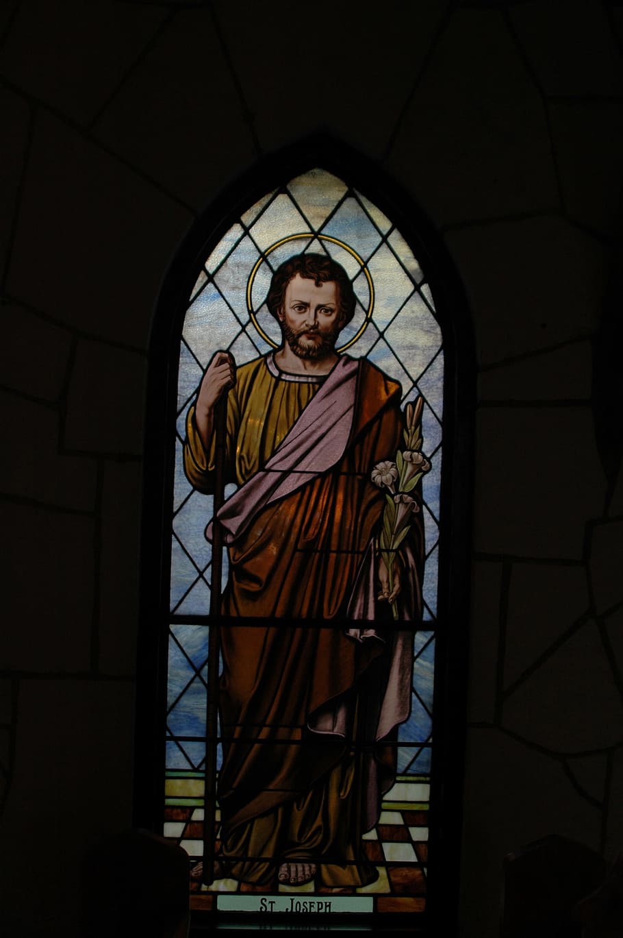 Stained-Glass, Stained Glass, St Joseph, saint joseph, church window, HD wallpaper
