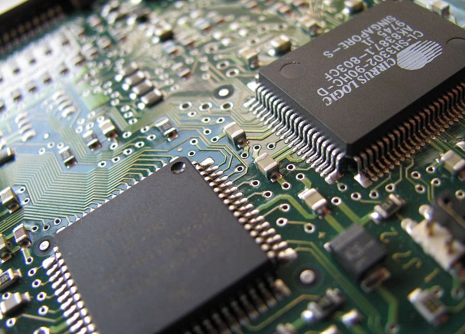 green circuit board with two black integrated circuits, Main Board, HD wallpaper
