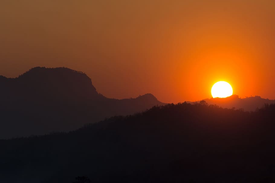 silhouette photo of mountains, Landscape, Sunset, Nature, sky HD wallpaper
