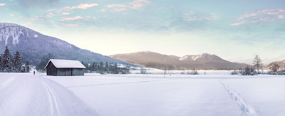 Snow Covered Landscape Against Mountain Range, adventure, clouds HD wallpaper