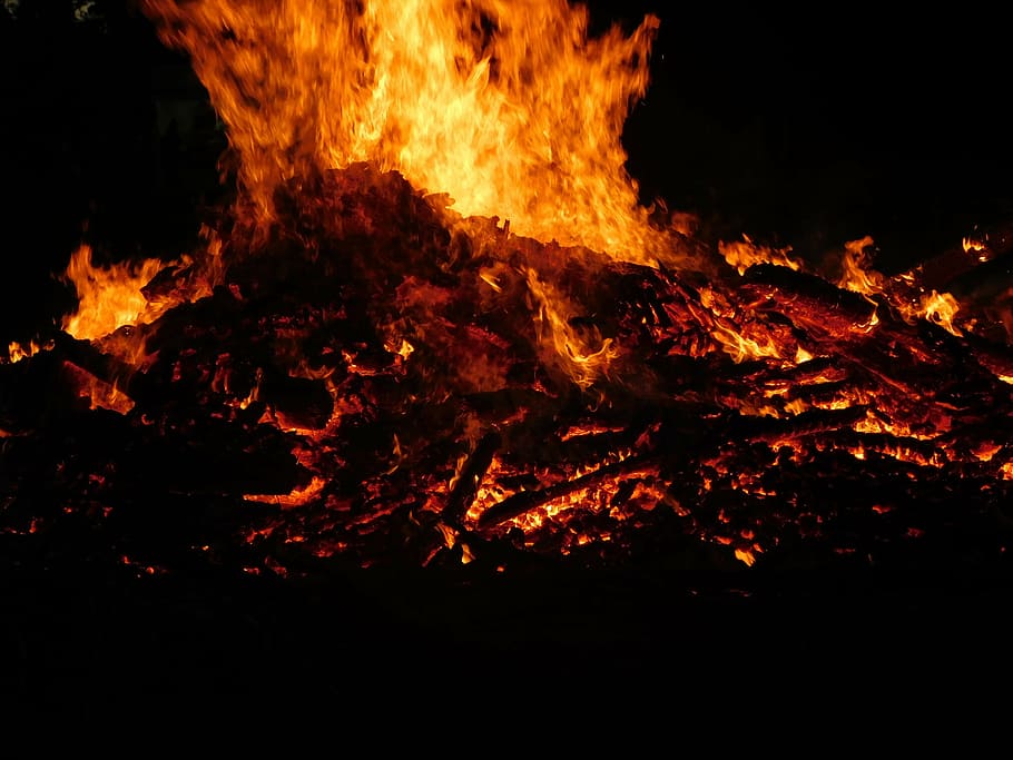 fire, flame, burn, campfire, evolutionary, flame log fire, wood fire, HD wallpaper