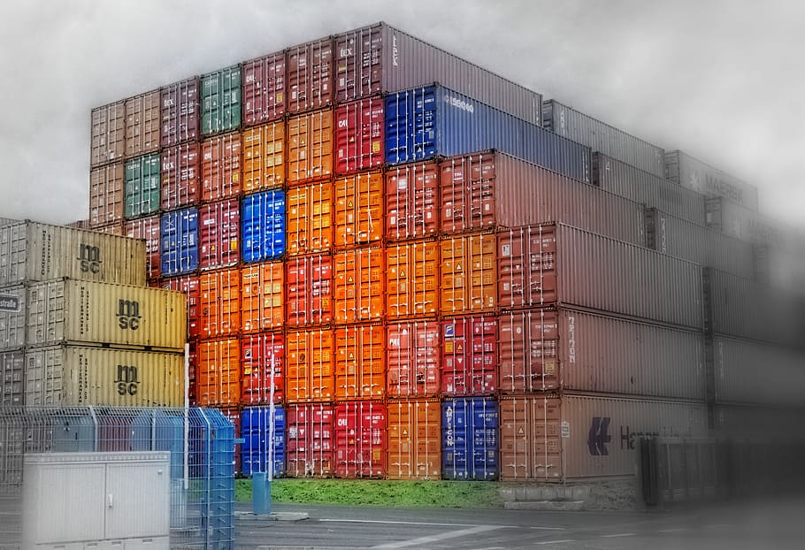 Container, Ship, Ship Container, Container, Port, customs port HD wallpaper