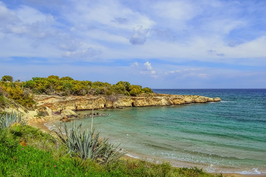 beach, cliff, landscape, scenery, malamas beach, kapparis, cyprus HD wallpaper