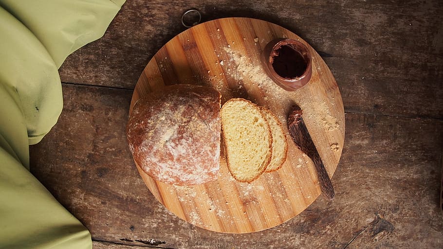 sliced bread on tray, spread, dough, flour, food, indoors, wood - material HD wallpaper