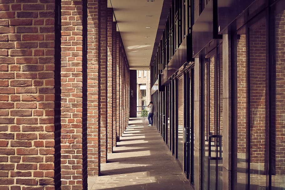 architecture, columnar, building, arcade, pillar, passage, brick HD wallpaper