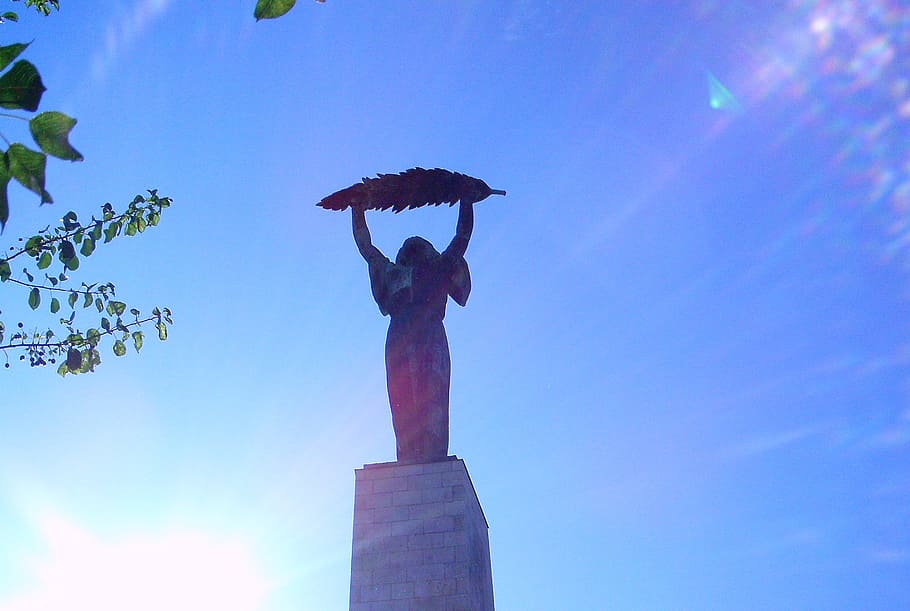 budapest, statue, gellért hill, sky, sculpture, low angle view HD wallpaper