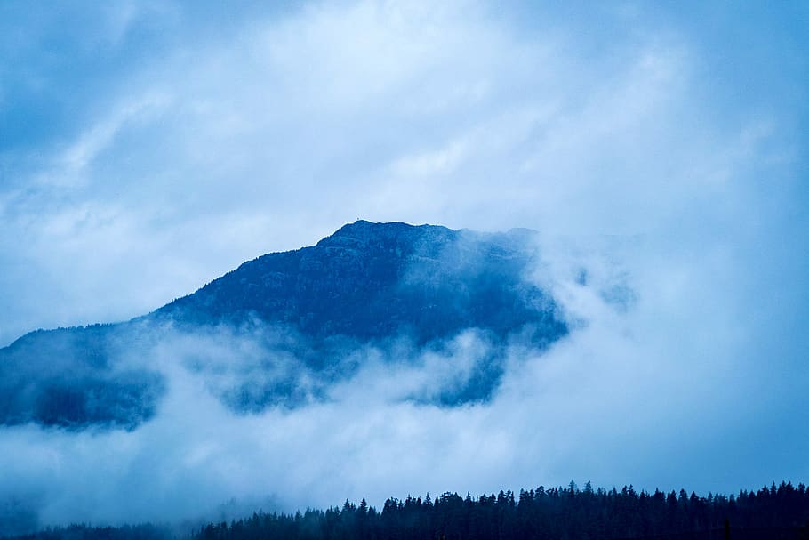 mountain covered with white clouds, landscape photography of foggy mountain HD wallpaper