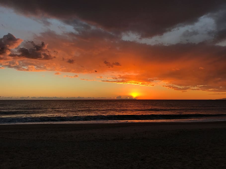 Sunset, Sea, Cabo De Gata, Almeria, clouds, red, scenics, beach, HD wallpaper