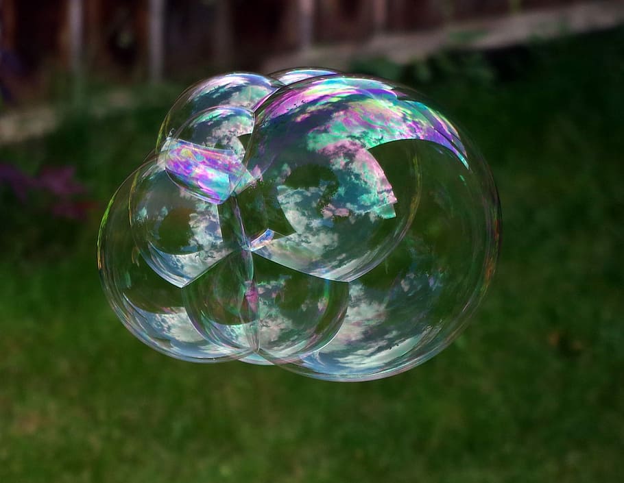 Bubbles, Refraction, Fun, Sky, reflection, sphere, shiny, light HD wallpaper