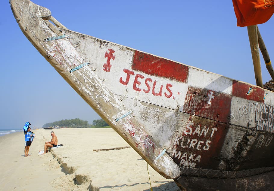 boat, beach, india, sky, day, nature, text, western script HD wallpaper