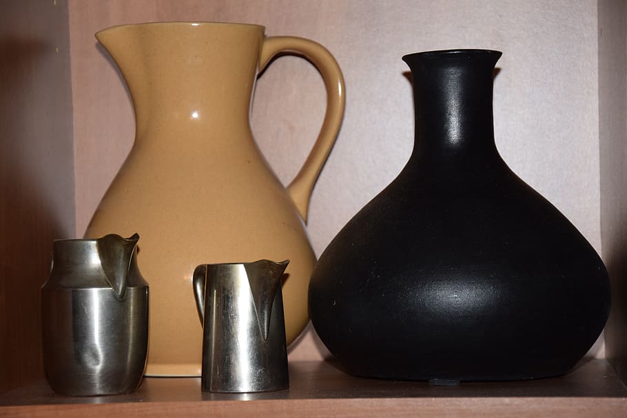 pitcher, the dish, glass, indoors, container, still life, group of objects HD wallpaper