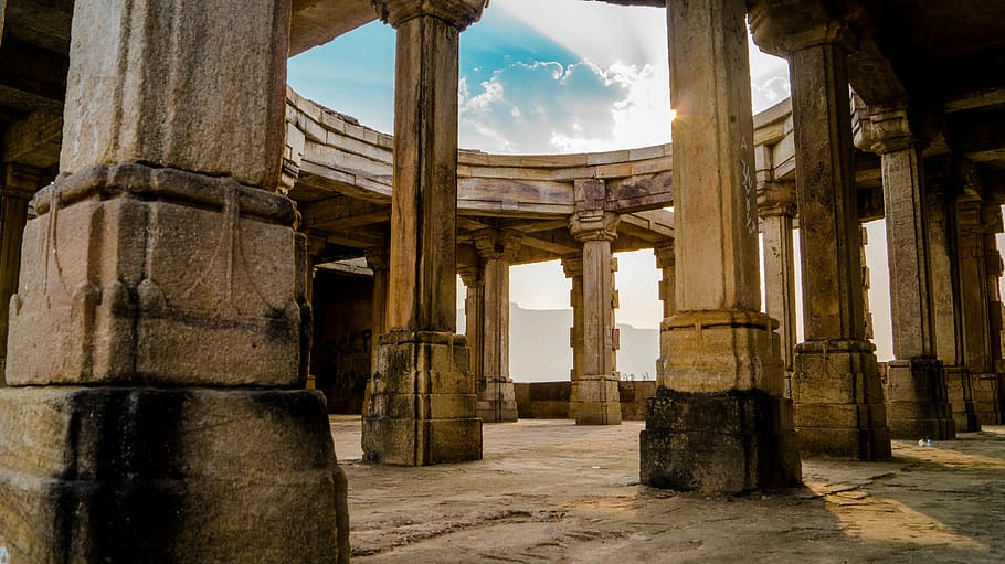 Rise and shine, stone pillars during daytime, column, concrete HD wallpaper