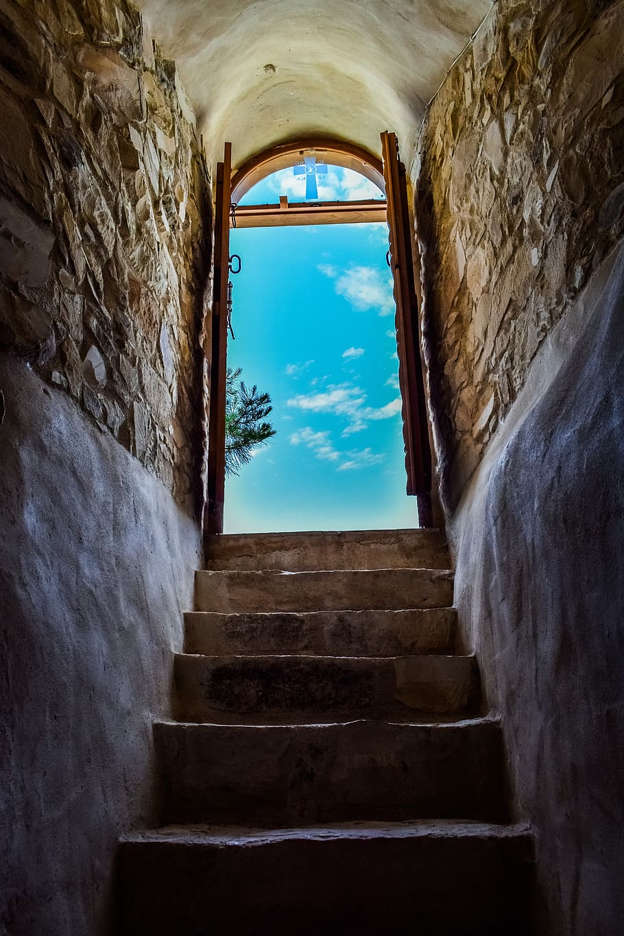 church, stairs, staircase, stairway to heaven, sky, architecture, HD wallpaper