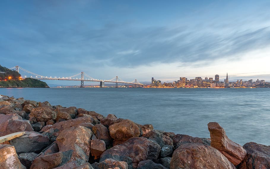 architecture, buildings, infrastructure, bridge, lights, city HD wallpaper