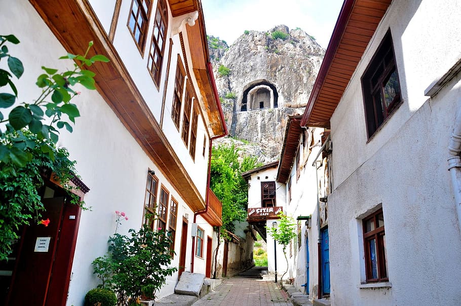 Amasya, Old Town, Wooden, Houses, old wooden houses, king rock tombs