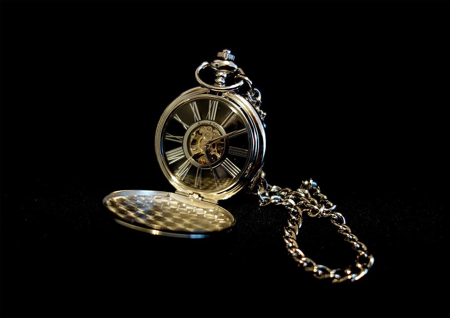 gold pocket watch, clock, silver, time, nostalgia, pointer, antique, HD wallpaper