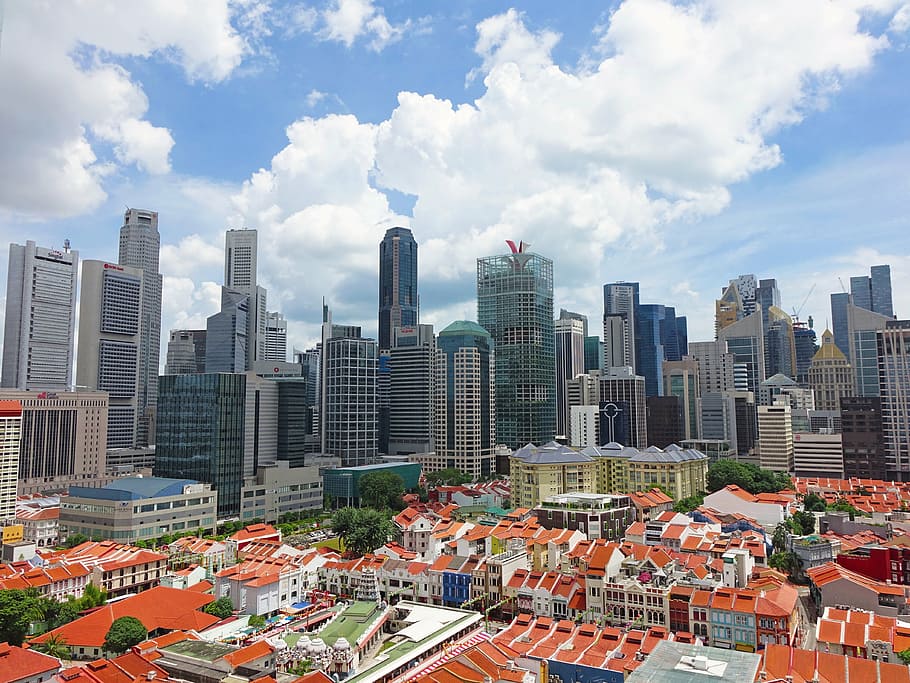 high-rise building under white clouds during daytime, singapore, HD wallpaper