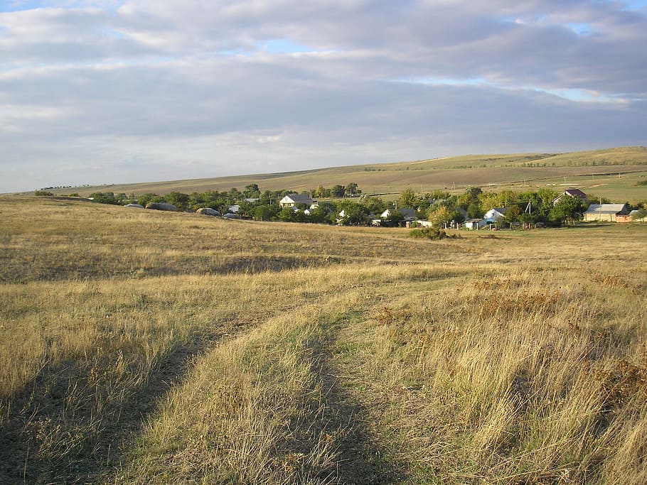 crimea, sky, clouds, landscape, scenic, field, village, trees HD wallpaper