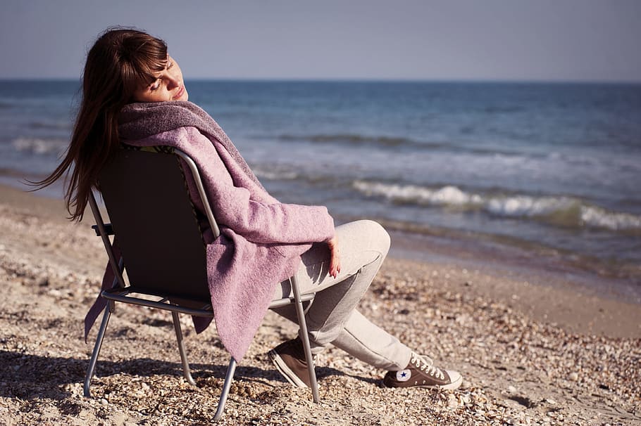 sea, person, beach, vacation, alone, beautiful, day, enjoyment HD wallpaper