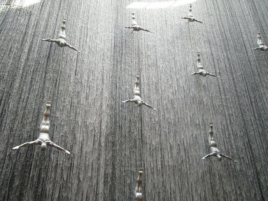 waterfall, dubai, jump, topper, cliff jump, art, dubai mall HD wallpaper