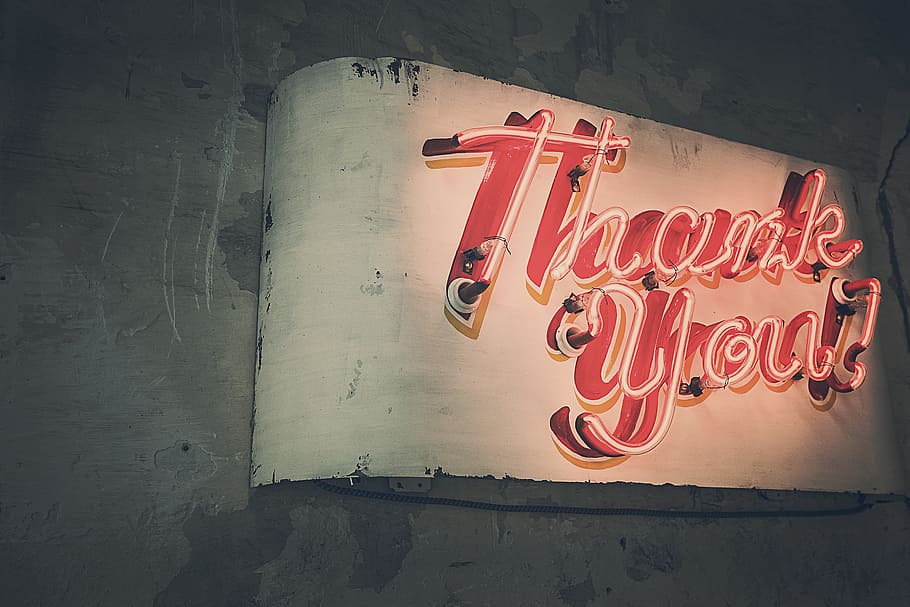 Thank You neon signage, neon lights, advertising, lighting, red