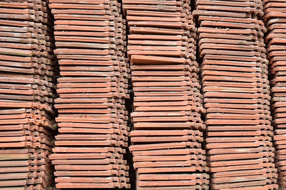tile, roofing, red, brick, stack, structure, weathered, background HD wallpaper