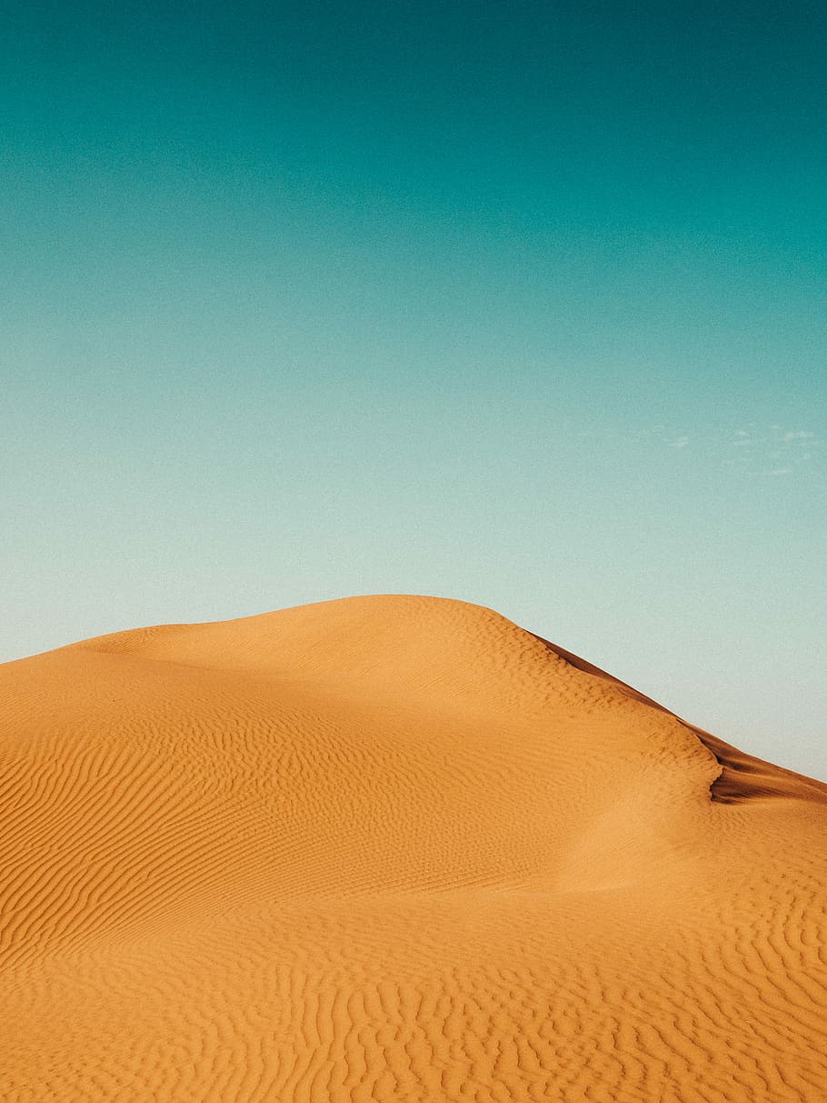desert field, sand dune under blue sky, gradient, green, teal