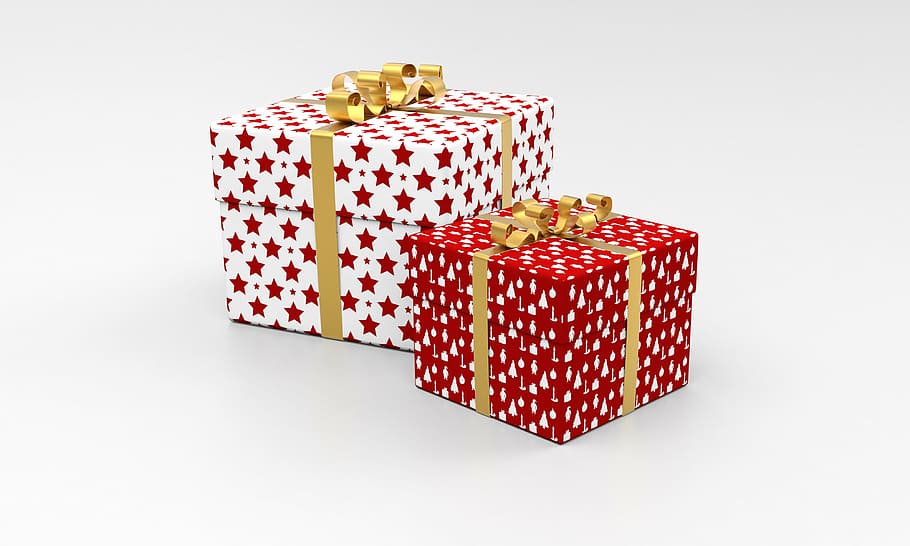 two gift boxes, present, package, celebration, christmas, holiday