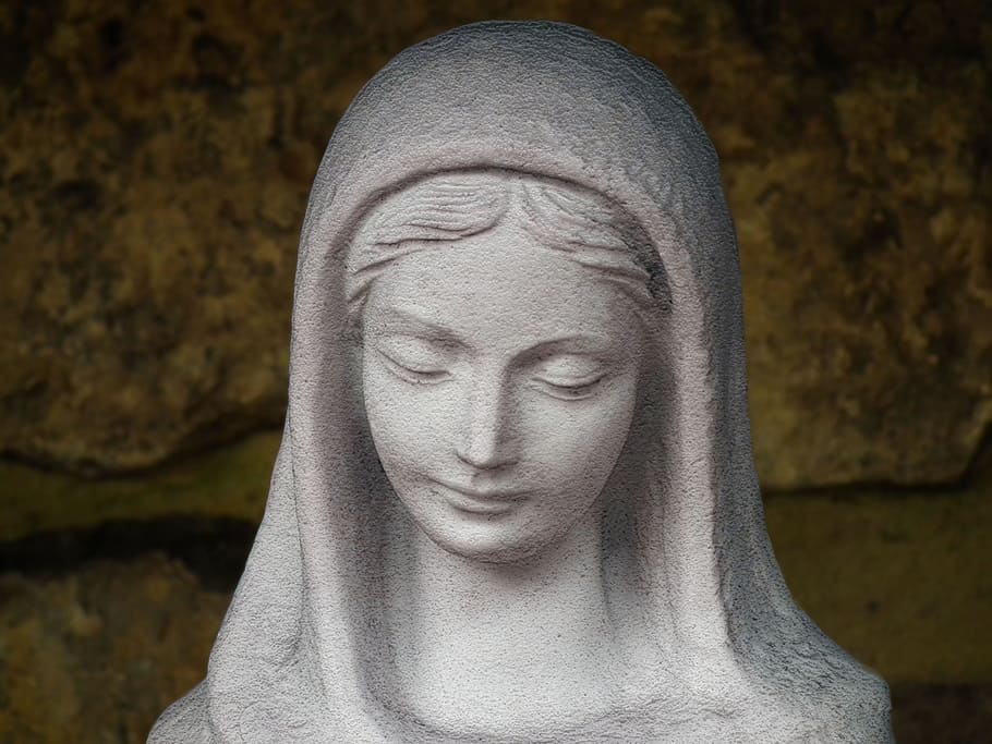 Statue, Madonna, White, Christian, sculpture, mary, catholic