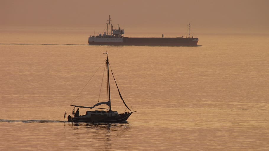 abendstimmung, sea, sunset, light, boot, ship, romantic, nautical vessel HD wallpaper