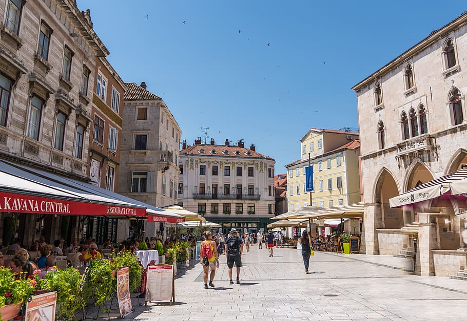 group of people walking on street, Split, Croatia, Architecture HD wallpaper