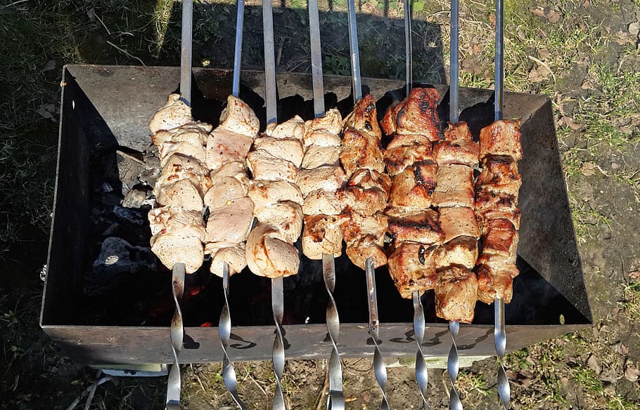 shish kebab, mangal, fried meat, food, food and drink, barbecue, HD wallpaper