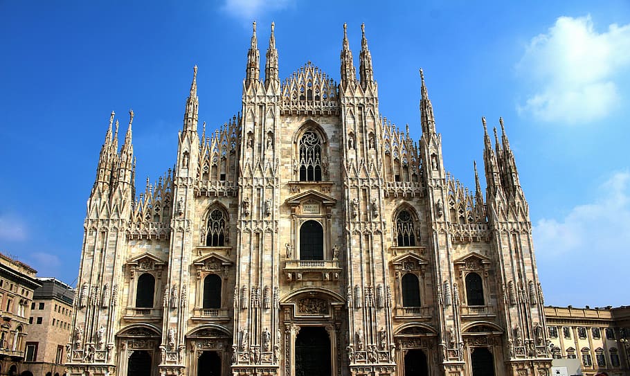 brown concrete cathedral, milano, italy, europe, building, architecture