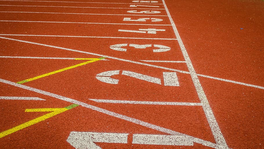 orange and white track, athletics, 100 meters, tartan, running track