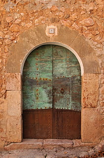 closed green and brown wooden door, architecture, building HD wallpaper