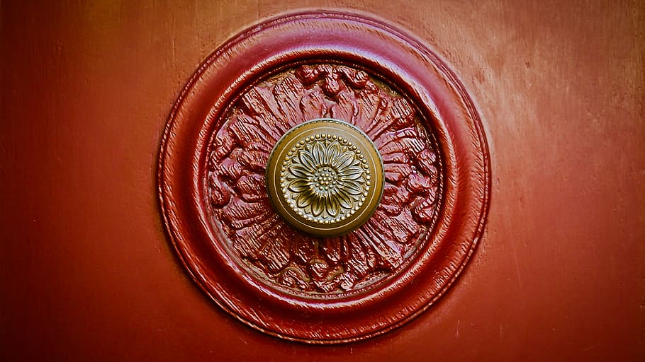 round red artwork, door knob, input, old, door handle, metal HD wallpaper