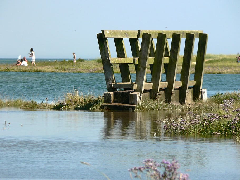Tide, Beach, Bridge, Flood, Sea, Coast, landscape, water, lake HD wallpaper