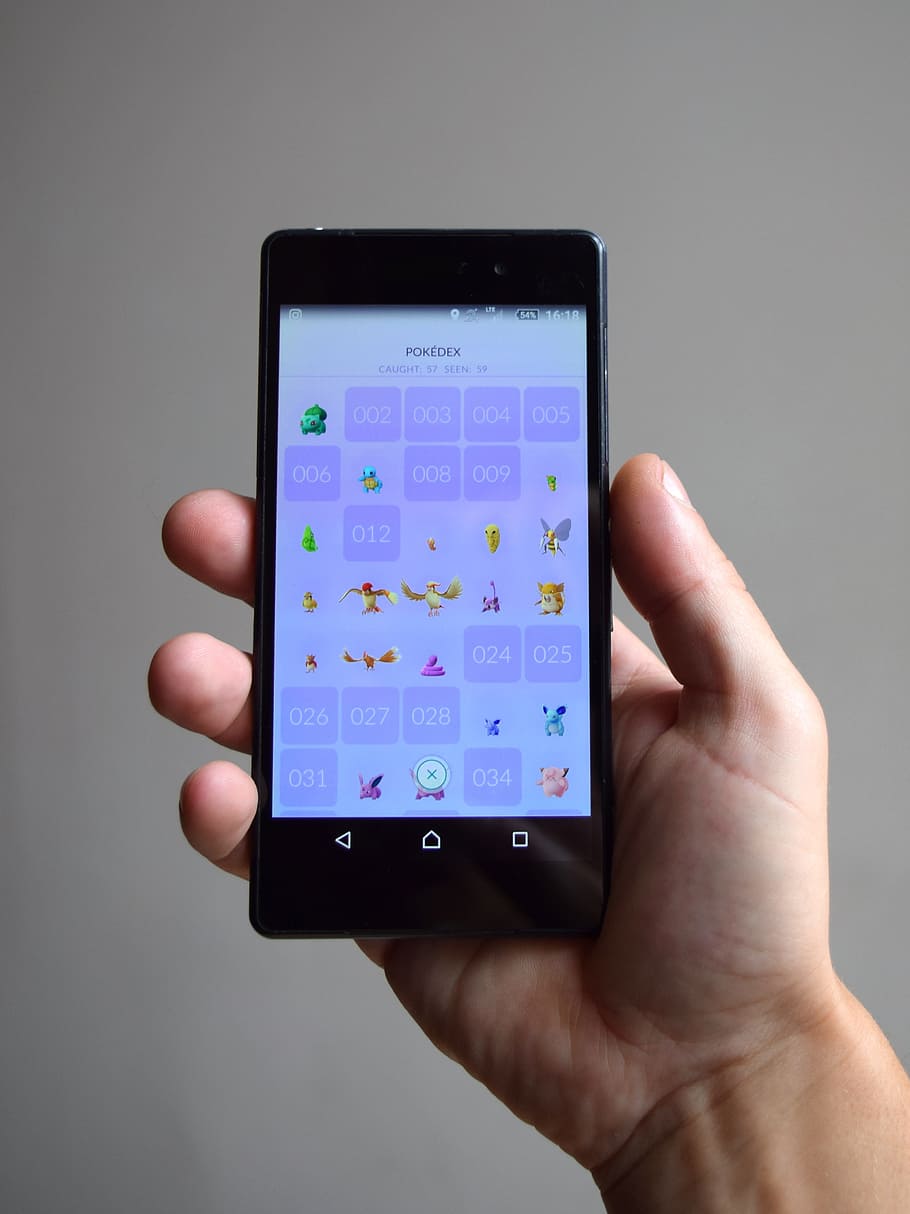 person holding turned-on smartphone displaying game, pokemon, HD wallpaper