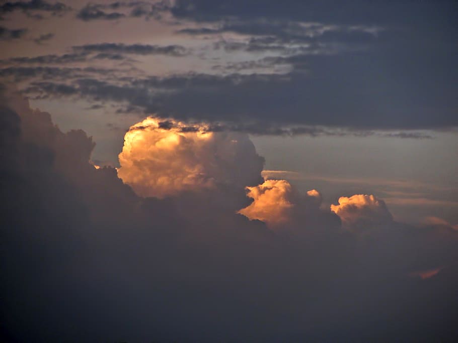 cumulus nimbus, sky, clouds, colors, orange, cloudscape, sunset HD wallpaper